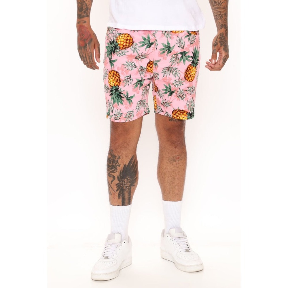 Fashion‎ Nova Men Pink Pineapple Tropical  Swim Trunks XXL Shorts 6 In Inseam
